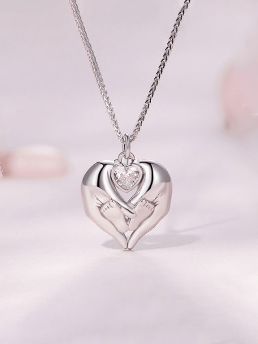 Jare 925 Sterling Silver Cubic Zirconia Heart Dainty Necklace 2