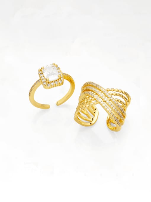 CC Brass Cubic Zirconia Geometric Vintage Stackable Ring