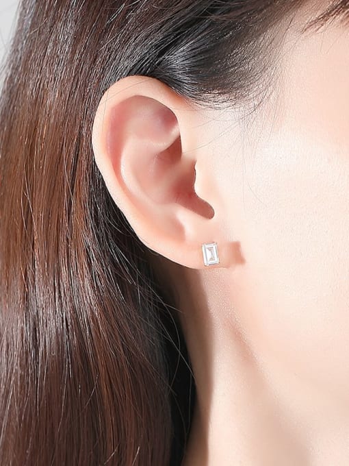 CCUI 925 Sterling Silver Cubic Zirconia Geometric Minimalist Stud Earring 1