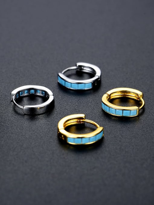 BLING SU Brass Turquoise Geometric Minimalist Huggie Earring 2