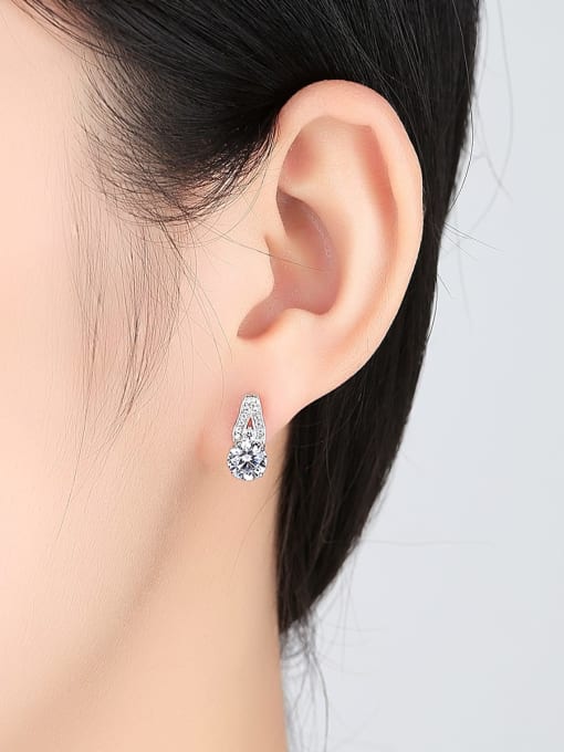 BLING SU 925 Sterling Silver Cubic Zirconia Geometric Minimalist Stud Earring 1