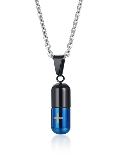 Blue Black Pendant And 60cm Chain Titanium Steel Pill Perfume Bottle Pendant Pendant Necklace For Men