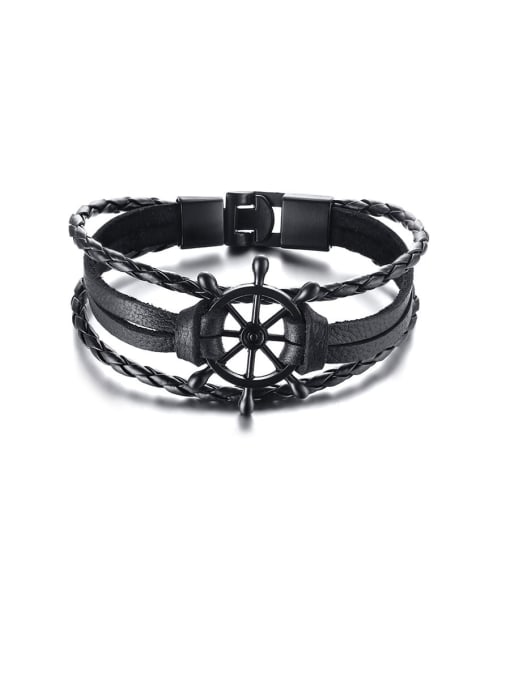 black  three Stainless Steel With White Gold Plated Simplistic Hollow Rudder  Bracelets