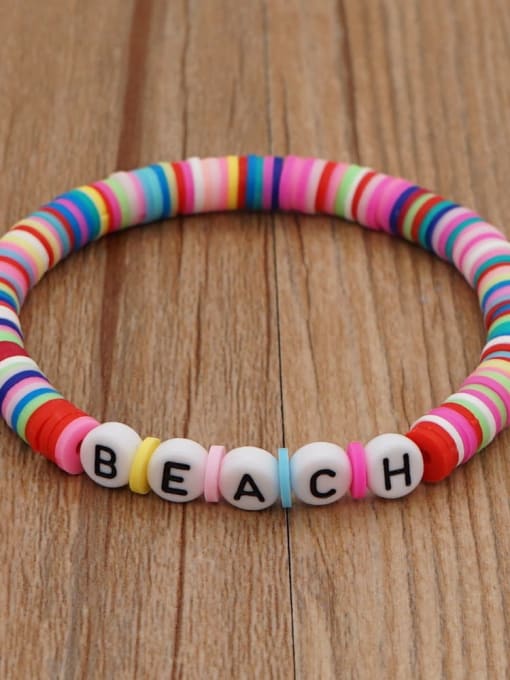 QT B200011N Stainless steel Multi Color Polymer Clay Letter Bohemia Stretch Bracelet