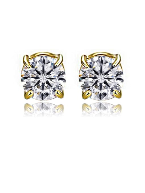 Pair of gold and white diamonds Titanium Rhinestone Multi Color Square Minimalist Stud Earring  No piercings