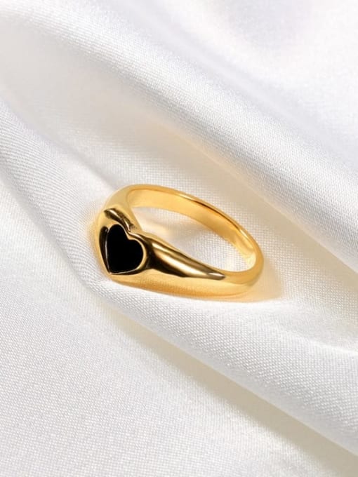 black Titanium Steel Enamel Heart Minimalist Band Ring