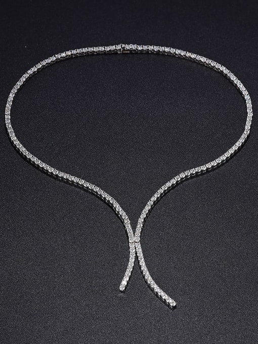 MOISS 925 Sterling Silver Moissanite White Lariat Necklace 0