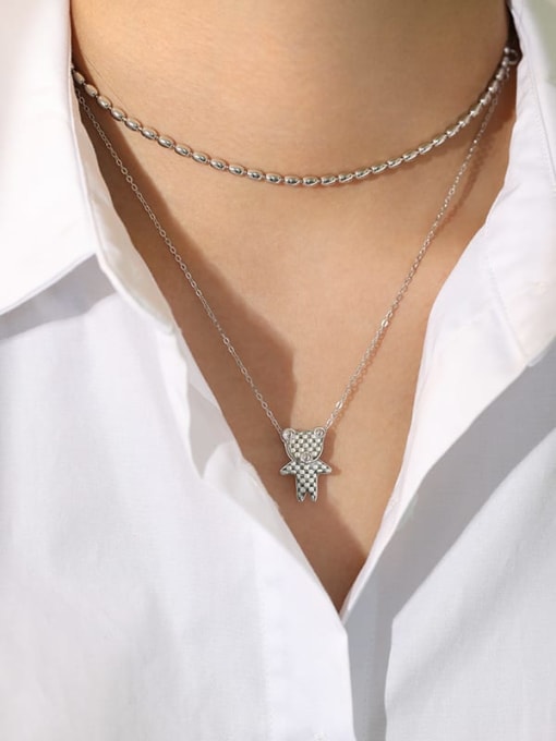 DAKA 925 Sterling Silver Rhinestone Bear    Pendant Cute Necklace 2