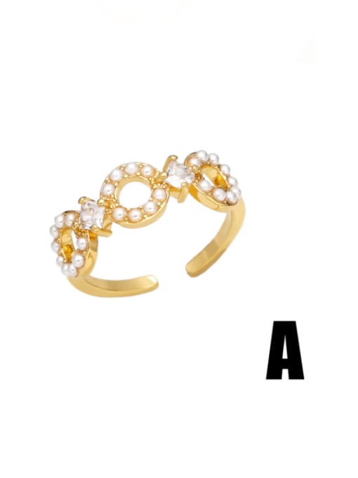 A Brass Imitation Pearl Geometric Minimalist Band Ring
