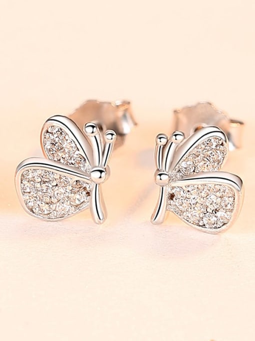 Platinum 24b02 925 Sterling Silver Cubic Zirconia Butterfly Cute Stud Earring