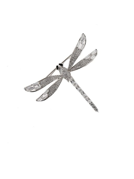 silvery Copper Cubic Zirconia White Dragonfly Luxury Brooches