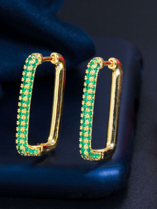 Gold green zirconium Brass Cubic Zirconia Geometric Luxury Huggie Earring