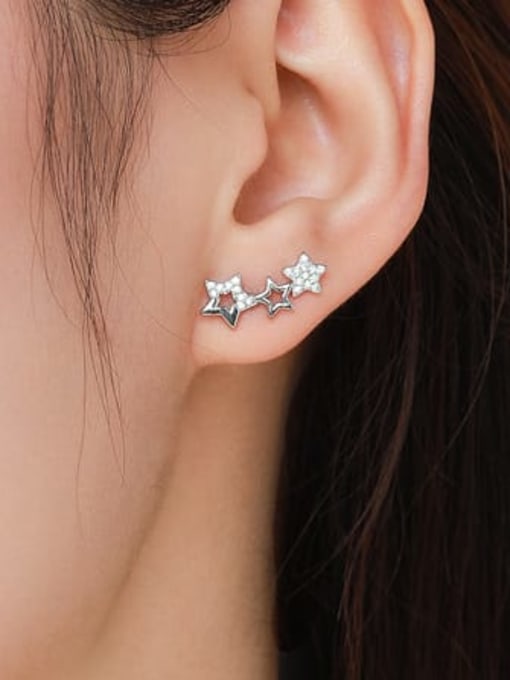 MODN 925 Sterling Silver Cubic Zirconia Five-pointed star Minimalist Stud Earring 1