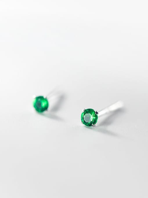 green diamonds 925 Sterling Silver Rhinestone Round Minimalist Stud Earring
