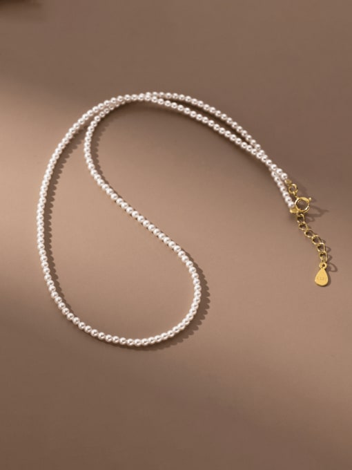 Rosh 925 Sterling Silver Imitation Pearl Geometric Minimalist Beaded Necklace