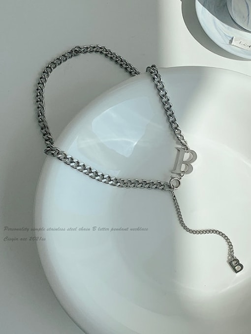 A TEEM Titanium Steel Letter Vintage Lariat Necklace