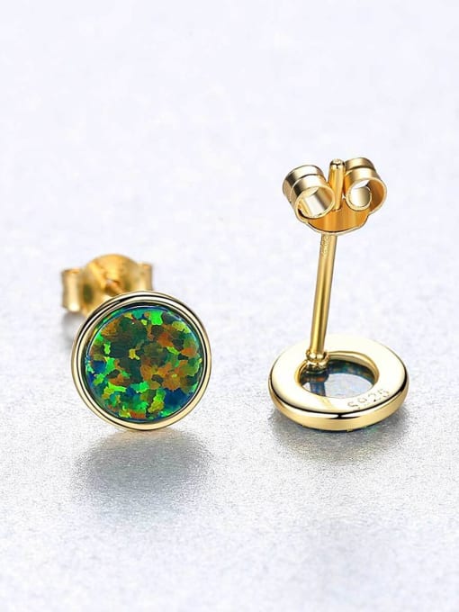 CCUI 925 Sterling Silver Opal Multi Color Round Minimalist Stud Earring 3