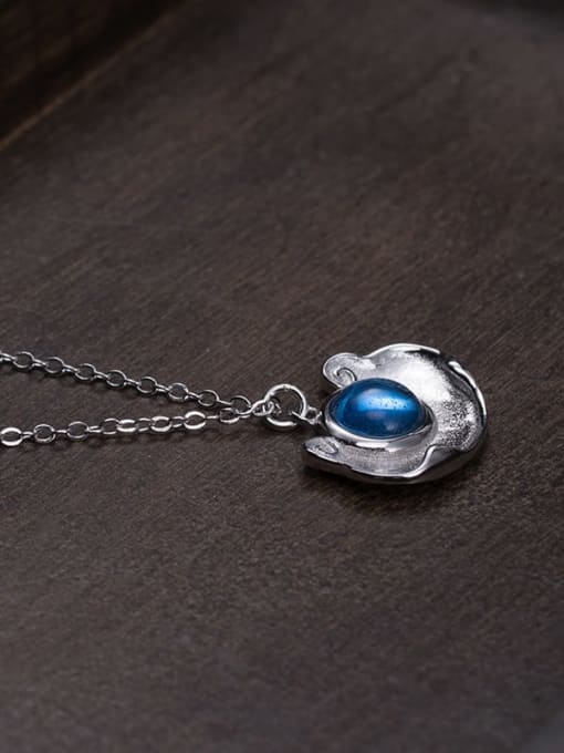 SILVER MI 925 Sterling Silver Natural Stone Locket Vintage Necklace 1