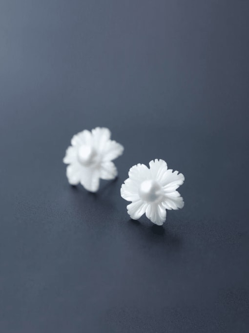 Rosh 925 Sterling Silver Shell Flower Dainty Stud Earring 0