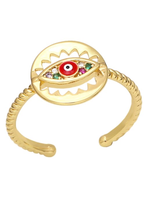 red Brass Cubic Zirconia Evil Eye Hip Hop Band Ring