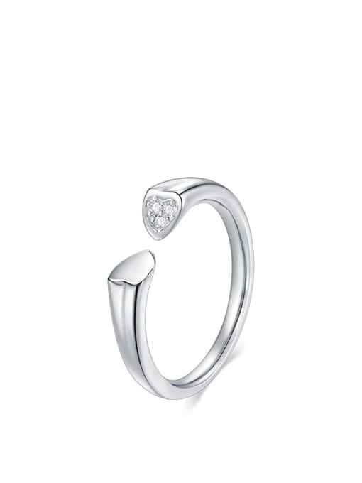 S925 silver 925 Sterling Silver Rhinestone Heart Minimalist Band Ring