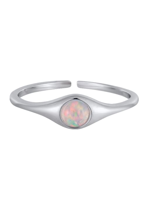 Platinum Open Opal Ring 925 Sterling Silver Synthetic Opal Geometric Minimalist Band Ring