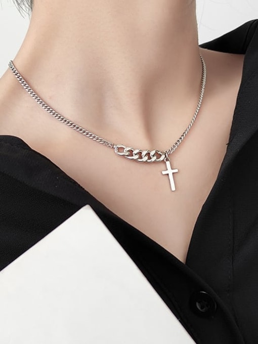Rosh 925 Sterling Silver Cross Vintage Hollow Chain Necklace 1