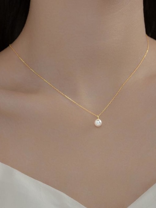 Rosh 925 Sterling Silver Imitation Pearl Round  Ball Minimalist Necklace 1