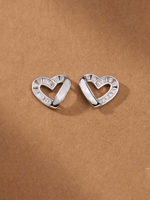 Silver 925 Sterling Silver Cubic Zirconia Heart Minimalist Huggie Earring