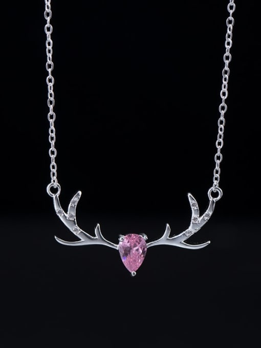 pink antler necklace 925 Sterling Silver Cubic Zirconia Deer Minimalist Necklace