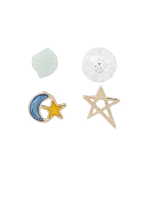 Girlhood Brass Multi Color Enamel Star Minimalist Stud Earring 0