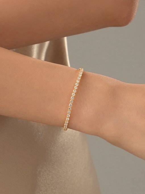 BeiFei Minimalism Silver 925 Sterling Silver Cubic Zirconia Geometric Dainty Link Bracelet 3