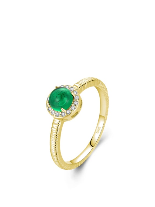 golden 925 Sterling Silver Tourmaline Round Classic Band Ring