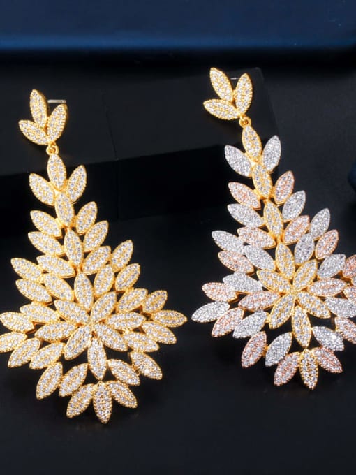 L.WIN Brass Cubic Zirconia Flower Luxury Chandelier Earring 4