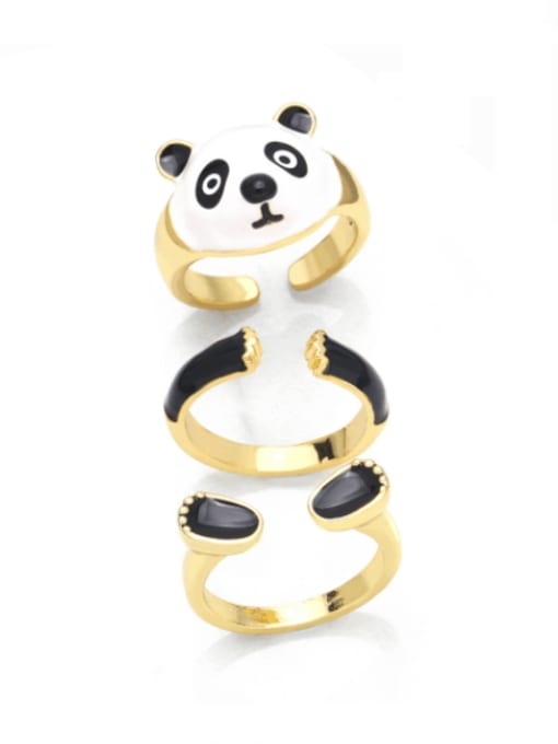 B Brass Enamel Panda Cute Band Ring