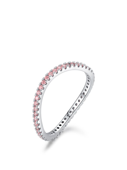 Pink 925 Sterling Silver Cubic Zirconia Geometric Minimalist Band Ring