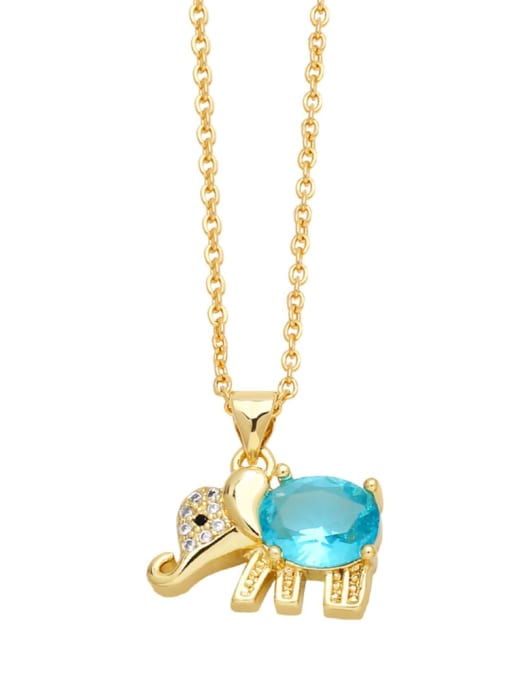 Light blue Brass Cubic Zirconia Elephant Cute Necklace