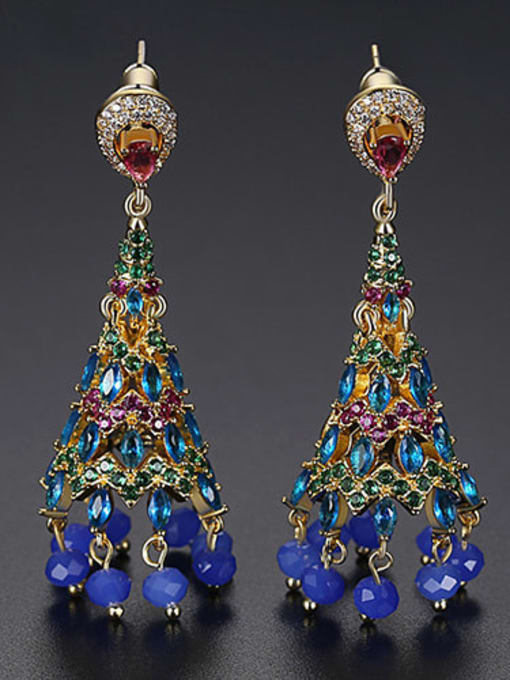 gold Copper Cubic Zirconia Multi Color Bell Ethnic Earring