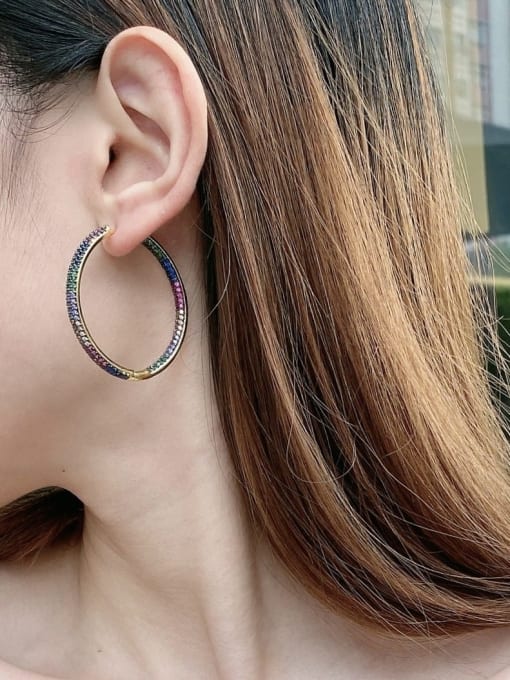 Color zirconium Earrings Copper Rhinestone Geometric Vintage Hoop Earring