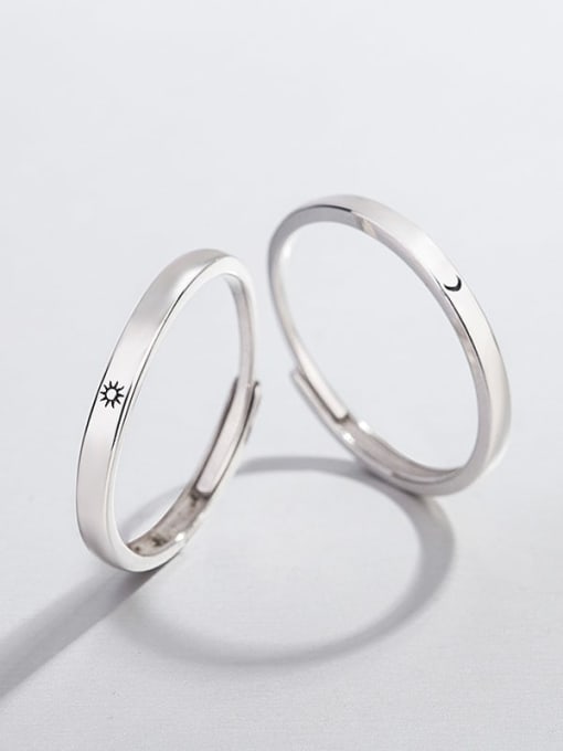 HAHN 925 Sterling Silver Rhinestone Round Minimalist Couple Ring 2