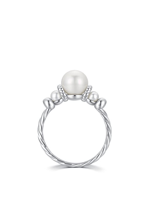 S925 Sterling Silver 925 Sterling Silver Imitation Pearl Geometric Dainty Band Ring