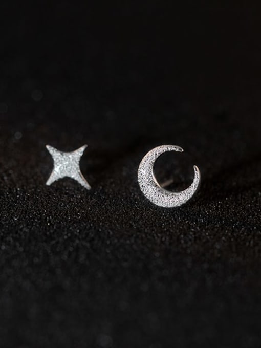 Rosh 925 Sterling Silver Star  Moon Minimalist Stud Earring 2