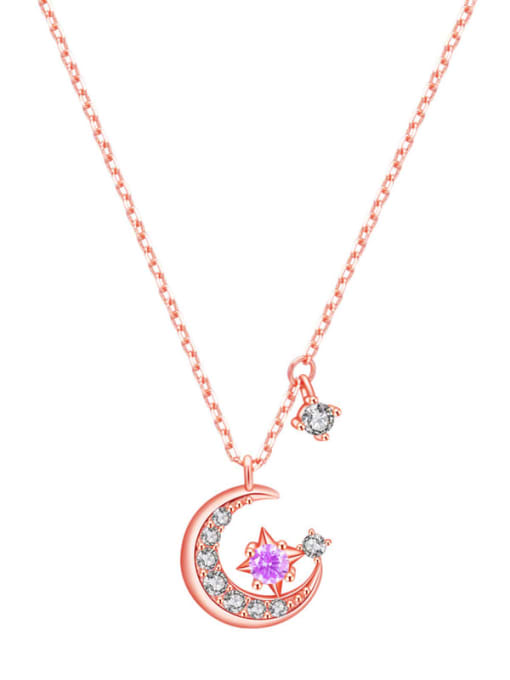 KDP-Silver 925 Sterling Silver Cubic Zirconia Moon Dainty Necklace 0