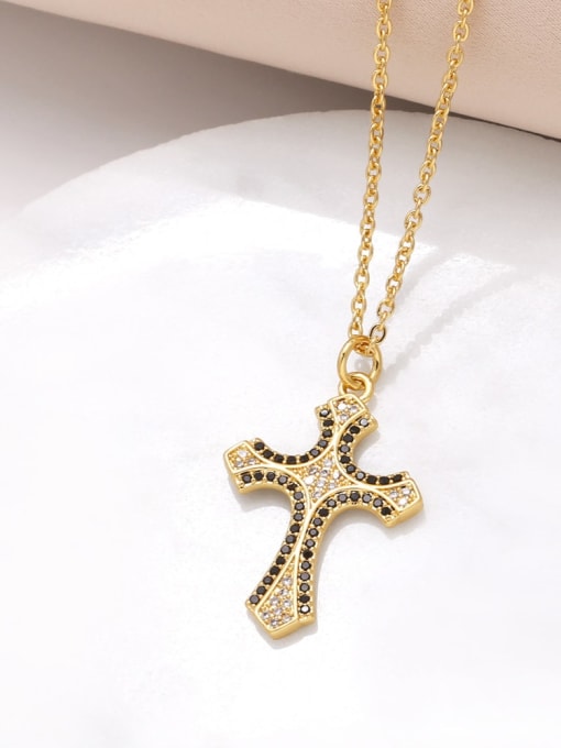 CC Brass Cubic Zirconia Cross Hip Hop Regligious Necklace 2