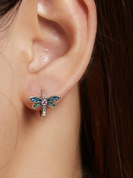 Jare 925 Sterling Silver Cubic Zirconia Dragonfly Cute Huggie Earring 1