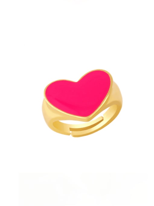 Rose red Brass Enamel Heart Minimalist Band Ring
