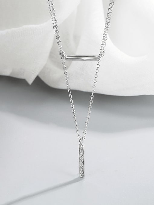 HAHN 925 Sterling Silver Cubic Zirconia Tassel Minimalist Multi Strand Necklace 0