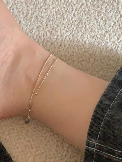 Boomer Cat 925 Sterling Silver Minimalist  Double Layer Chain Anklet 1