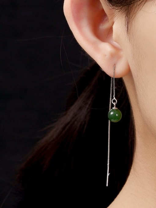 Small size  8mm 925 Sterling Silver Jade Geometric Minimalist Threader Earring