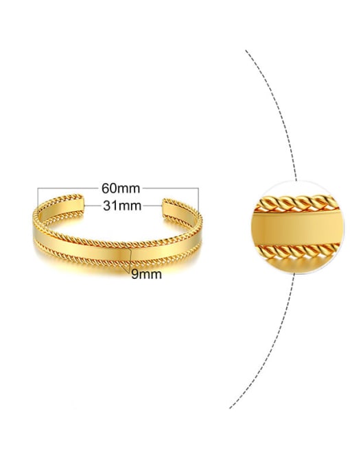Gold width 9mm diameter 60 Stainless steel Geometric Vintage Cuff Bangle
